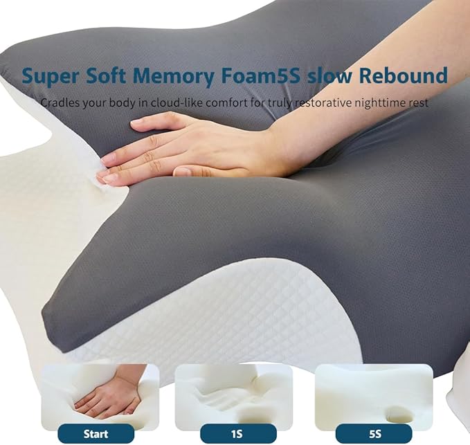 Cervical Memory Foam Pillow – Ergonomic Neck Support for Side, Back & Stomach Sleepers | Odorless Beauty Sleep Pillow for Deep Rest (Grey, King Size 24.8" Lx16.9 Wx5.9 H)