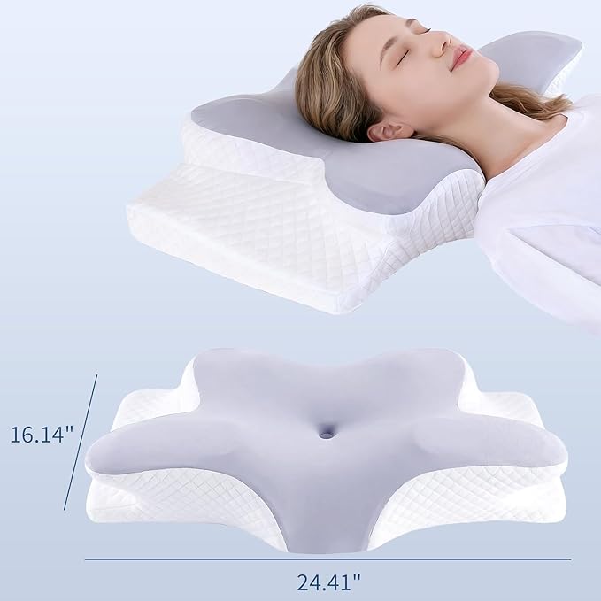 Neck Pillow for Pain Relief, Cooling Cervical Pillow for Sleeping, Contour Orthopedic Memory Foam Pillows for Back Stomach Sleepers (Gray)