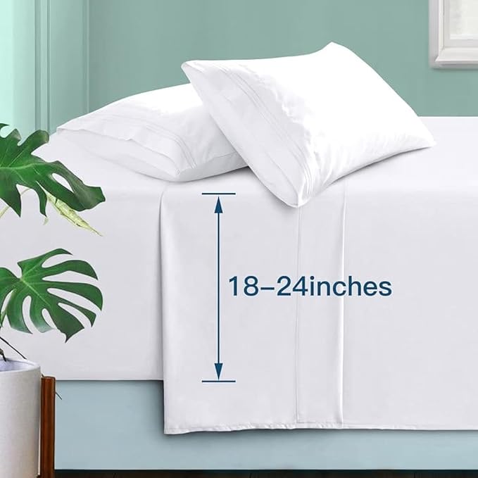 Manyshofu Extra Deep Pocket Twin Sheets Set - Hotel Luxury 1800 Thread Count Sheets & Pillowcases - Kids Bedding Set up to 24" Mattress - Pure White Bed Sheets 18-24 Inch Deep Pockets - 3 Piece