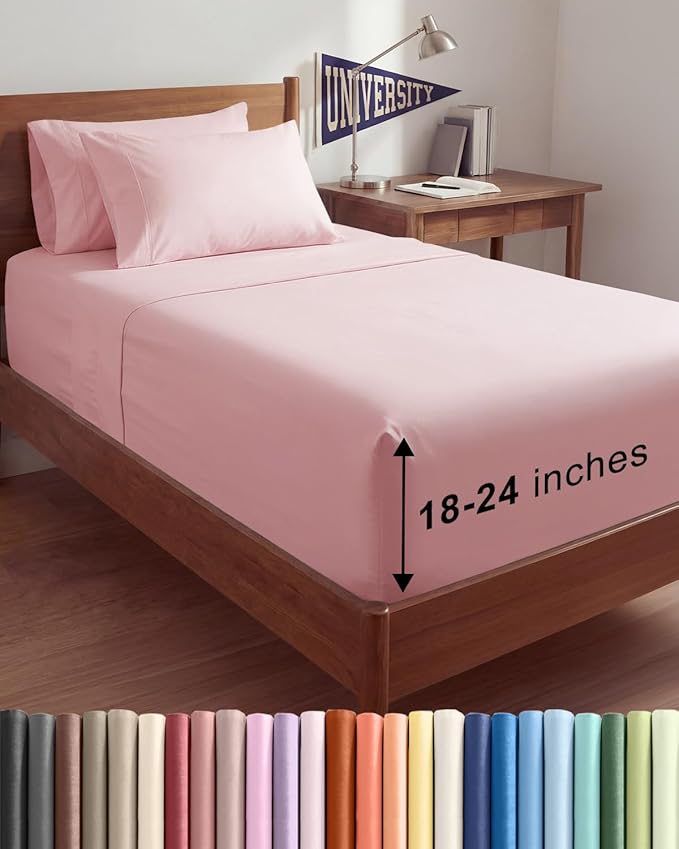Extra Deep Twin XL Sheet Set - 4 Piece Breathable and Cooling Sheets - Hotel Luxury Bedding for Women, Men, Kids & Teens - Easy & Secure Fit - Soft and Wrinkle Free - Extra Deep Pockets - Baby Pink