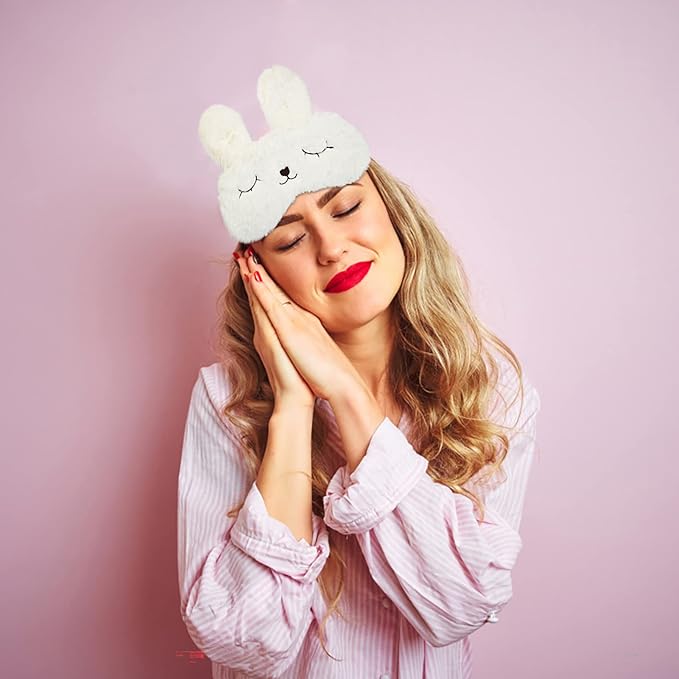 Easter Bunny Sleeping Mask, Soft Fluffy Plush Rabbit Blindfold Novelty Sleep Mask Eye Cover Eyeshade for Kids Girls Boys Women Men Night Nap Travel Meditation (White, Rabbit)