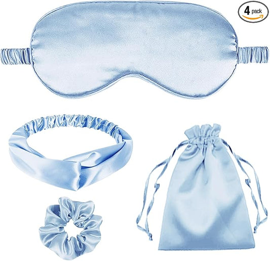 4Pcs Silk Sleep Masks Satin Eye Mask Silky Eyes Cover Blindfold Eyeshade Headband Scrunchies Pouch Bags Bridesmaid Gifts
