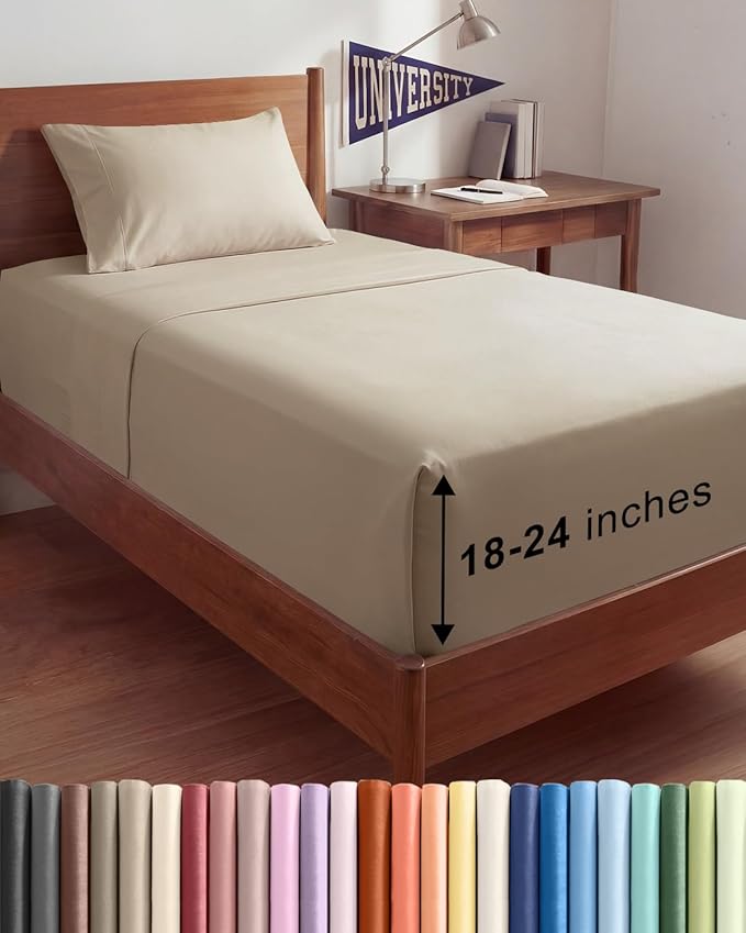 Extra Deep Twin XL Sheet Set - 3 Piece Breathable & Cooling Bed Sheets - Easily Fits 18 to 24 inch Mattress - Ultra Soft, Wrinkle & Fade Free w/ Extra Deep Pockets - Comfy Hotel Luxury Bedding - Cream