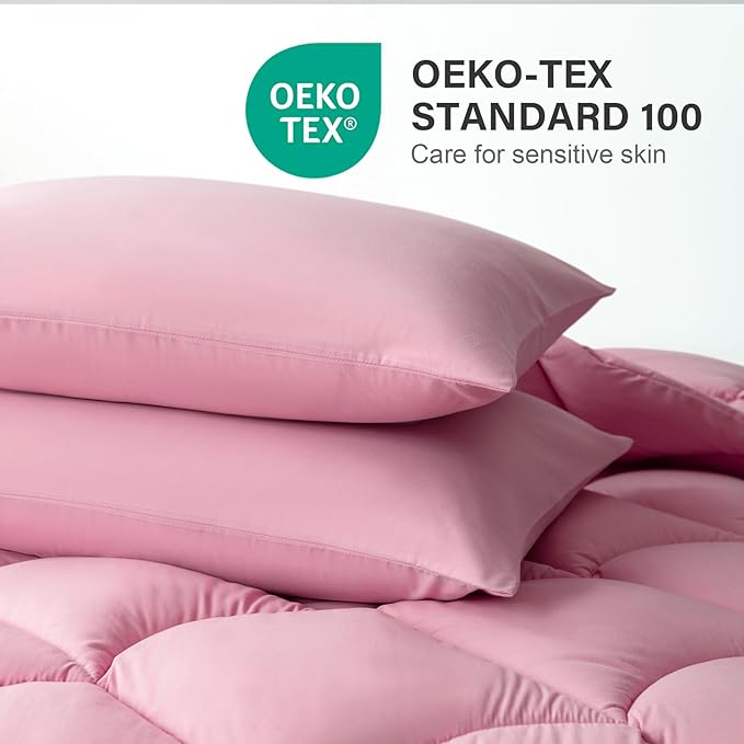 Decroom Lightweight Twin Comforter Set with 1 Pillow Sham - 2 Pieces Set - Quilted Down Alternative Comforter/Duvet Insert for All Season - Pink - Twin/Twin XL Size