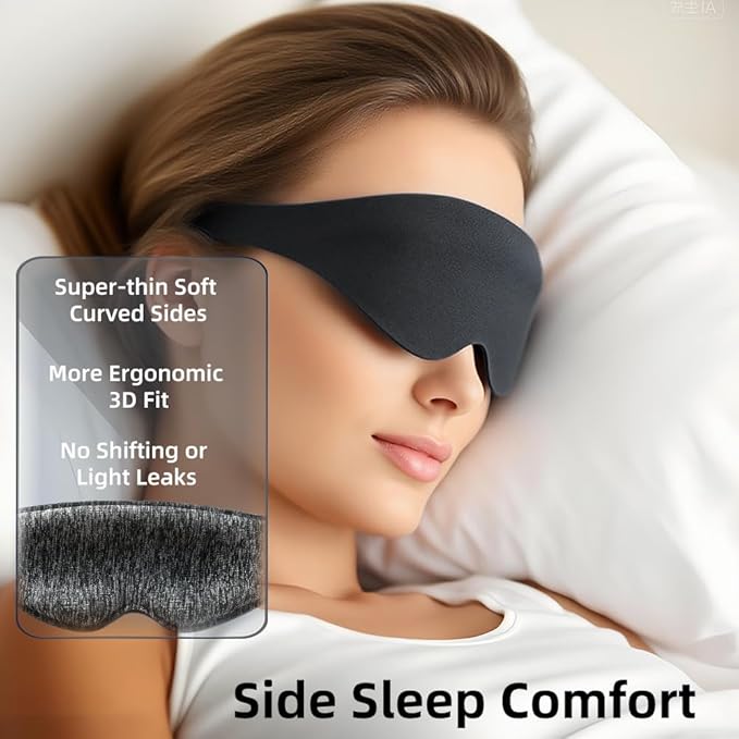 100% Light Blocking 3D Sleep Mask for Side Sleeper, Ultralight Soft Light Breathable Eye Mask for Women Men, Protable Eye Cover for Travel Flight Nap