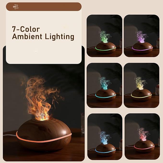 ThreeH Wood Grain Essential Oil Diffuser 200ml Ultrasonic Humidifier 7-Color Changing LED, Auto Off USB-C for Cozy Home Decor