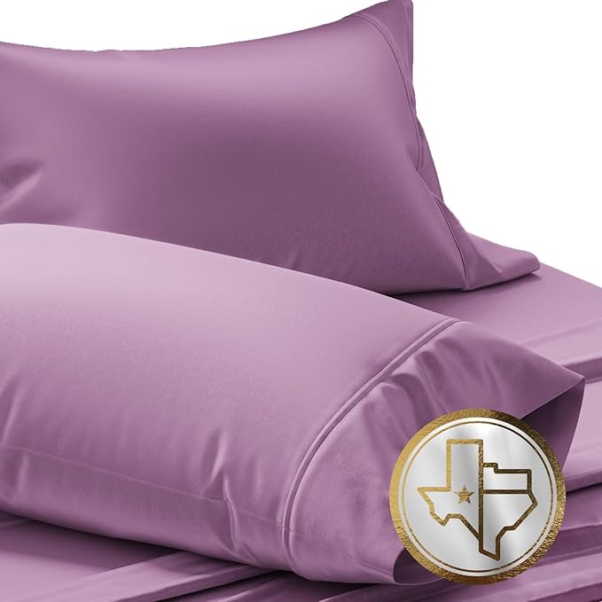 TEXAS LINEN CO. 100% Egyptian Cotton Standard/Queen Size Pillow Cases Set of 2-1000 Series Lonestar Lovin' Pillow Cover (Plum), Soft, & Cooling Pillowcases Set of 2 for Standard/Queen Pillows