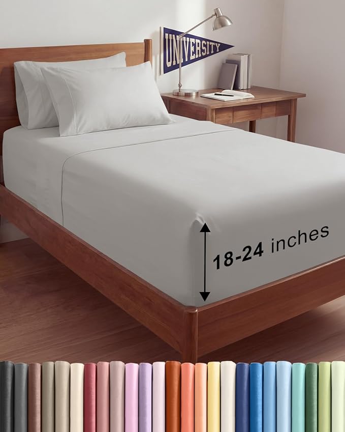 Extra Deep Twin XL Sheet Set - 4 Piece Breathable and Cooling Sheets - Hotel Luxury Bedding for Women, Men, Kids & Teens - Easy & Secure Fit - Soft and Wrinkle Free - Extra Deep Pockets - French Grey