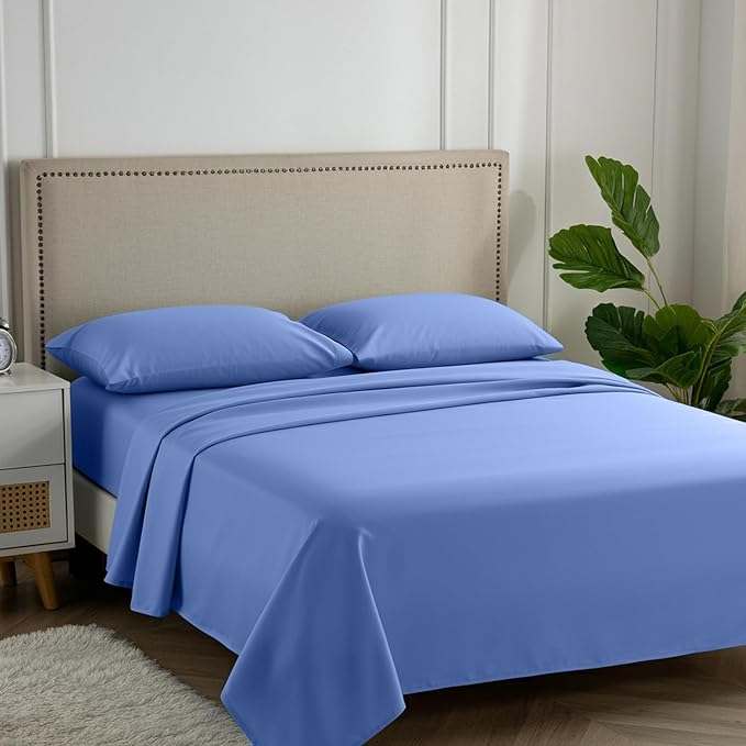 Carressa Linen 100% Egyptian Cotton King Size Sheet Set - 600 Series Hydrangeas Collection Egyptian Cotton Queen Sheets King Size (4 PC, Marine Blue), Soft, Cooling, 16" Deep Pocket Luxury Bed Set