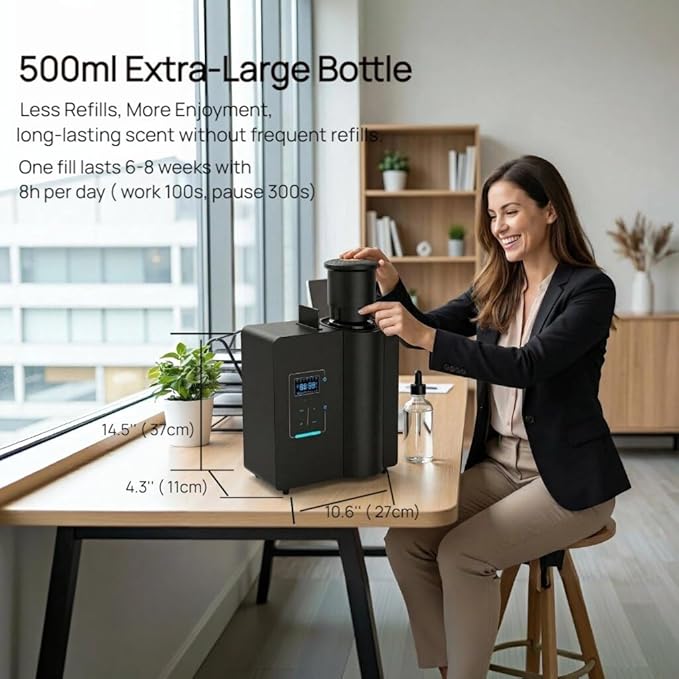 Kevinleo HVAC Scent Diffuser for Whole House,Waterless Cold-Air Technology Covers 7,500 sq.ft, Essential Oil Diffuser, 500ml Large Bottle, Bluetooth App Control - 7.87" L x 5.5" W x 11" H for Home