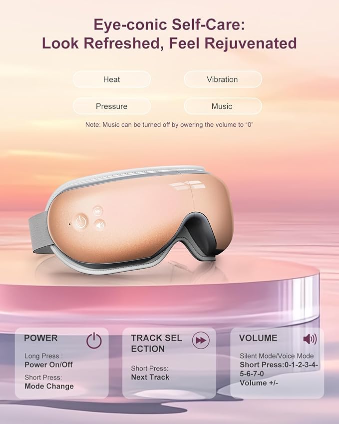 Morelax Eye Massager with Heat & Bluetooth Music, Birthday Gifts for Women, Reduce Eye Strain, Headache Relief and Improve Sleep, Eye Care Gift（Pink）