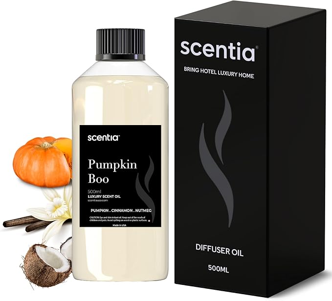 Scentia Pumpkin Boo Fragrance Oil for Diffusers – Pumpkin Spice Vanilla Home Fragrance Oil Refill for Aromatherapy, Candle Making & DIY Projects – Warm Sweet Gourmand Scent Oil – 500 ml