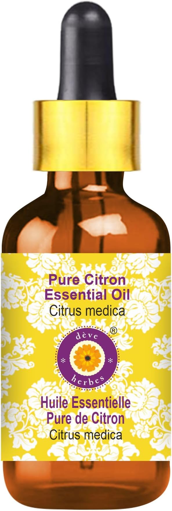 dève herbes Citron Essential Oil (Citrus Medica) with Glass Dropper | Pure | Non-Sticky | Non-Greasy | Lightweight | Men & Women | All Skin Types | Steam Distilled 50ml (1.69 oz)