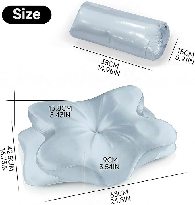 2-Pack Cervical Neck Pillow for Neck Pain Relief,Ergonomic Memory Foam Contour Pillow with Wrinkle-Resistant Silky Satin Fabric Cover,Orthopedic Bed Pillow for Side,Back,Stomach Sleepers,Blu