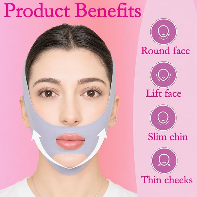 V Line Lifting Mask Chin Strap for Sleeping, Face Lifting Strap, Chin Strap, V Line Mask, Jawline Shaper, Jaw Strap, Double Chin Reducer, Face Lift Tape & Snoring Solution (Grey.)