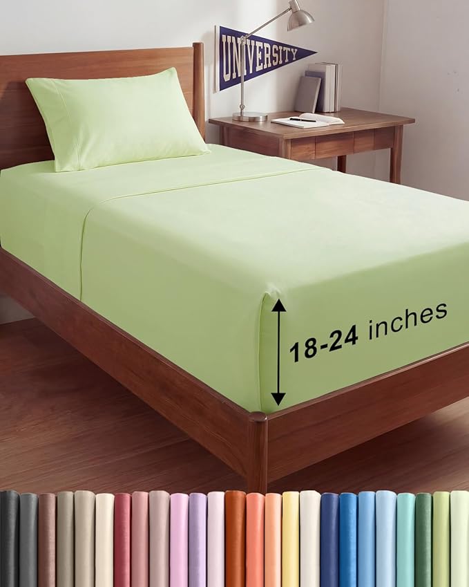 Extra Deep Twin XL Sheet Set - 3 Piece Breathable & Cooling Bed Sheets - Easily Fits 18 to 24 inch Mattress - Soft, Wrinkle & Fade Free w/ Extra Deep Pockets - Hotel Luxury Bedding - Light Sage Green