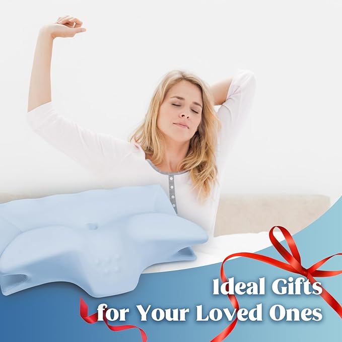 Cervical Pillow for Neck Pain Relief, Cooling Contour Memory Foam Pillows Support Odorless Ergonomic Neck Pillow Adjustable Orthopedic Bed Pillow for Side Back Stomach Sleeper,Blue