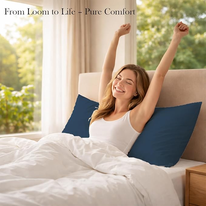 400 Thread Count 100% Egyptian Cotton Queen Size Pillowcases Set of 4, Soft & Breathable Sateen Weave, Envelope Closure, Hotel Luxury Bed Linen, Durable & Fade Resistant, 20"x30", Medium Blue