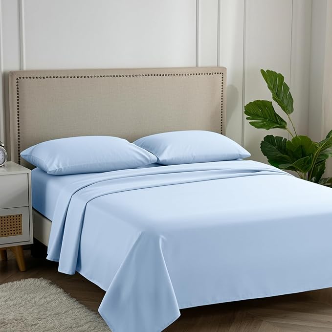 Carressa Linen 100% Egyptian Cotton Full Size Sheets - 600 Series Hydrangeas Collection Full Size Egyptian Cotton Sheets (4 PC, Light Blue), 16" Deep Pocket Sateen Weave Luxury Hotel Bed Sheet Set