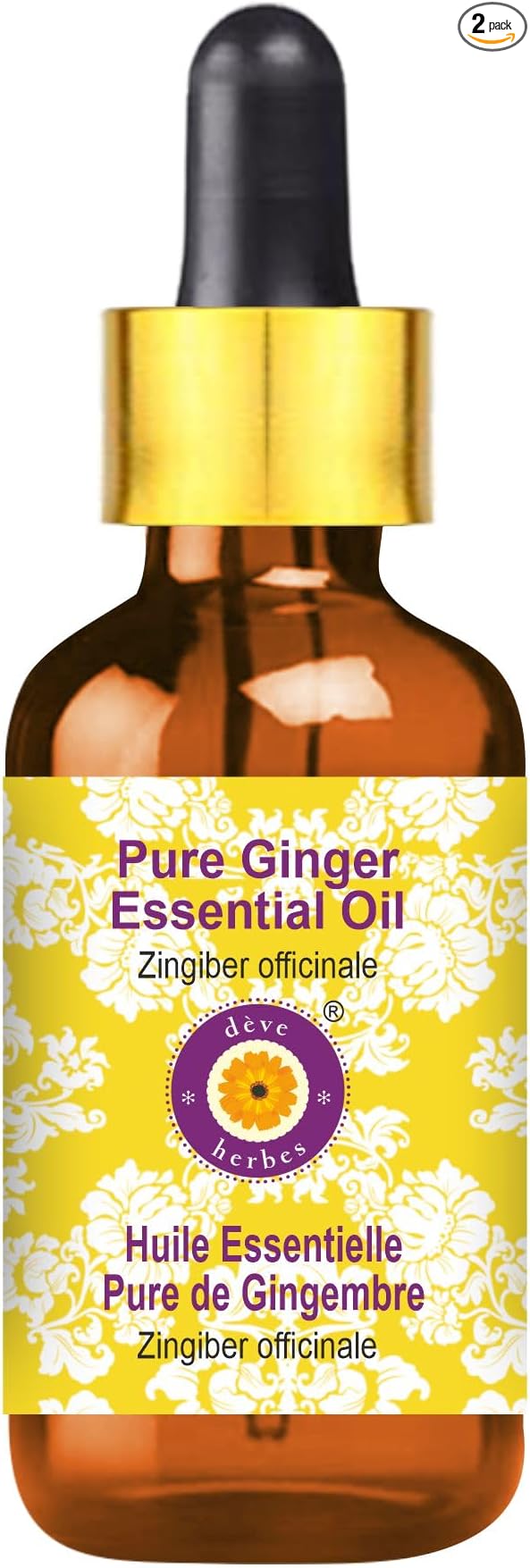 Deve Herbes Pure Ginger Essential Oil (Zingiber officinale) with Glass Dropper Steam Distilled 30ml (1 oz)