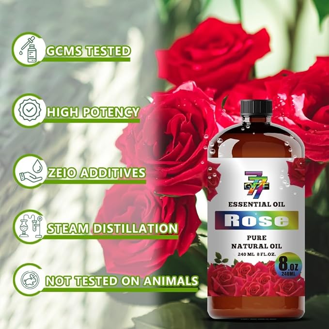 Rose Essential Oil - Rose Oils for Diffusers, Humidifiers, DIY Candles, Soap, Cleaning, Home, Office, Yoga, Massage, Gifts - 8 fl oz (240 ml) - GV77ZF