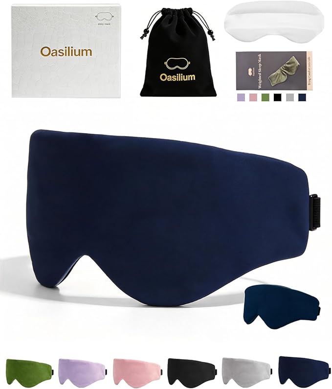 Lyocell Weighted Sleep Eye Mask for Women Men, 7oz or 5.3oz, Removable Washable Weighted Bag, Light Blocking Eye Cover,Soft Eye Shade for Travel Essentials, Office Naps, Gift,Dark Blue