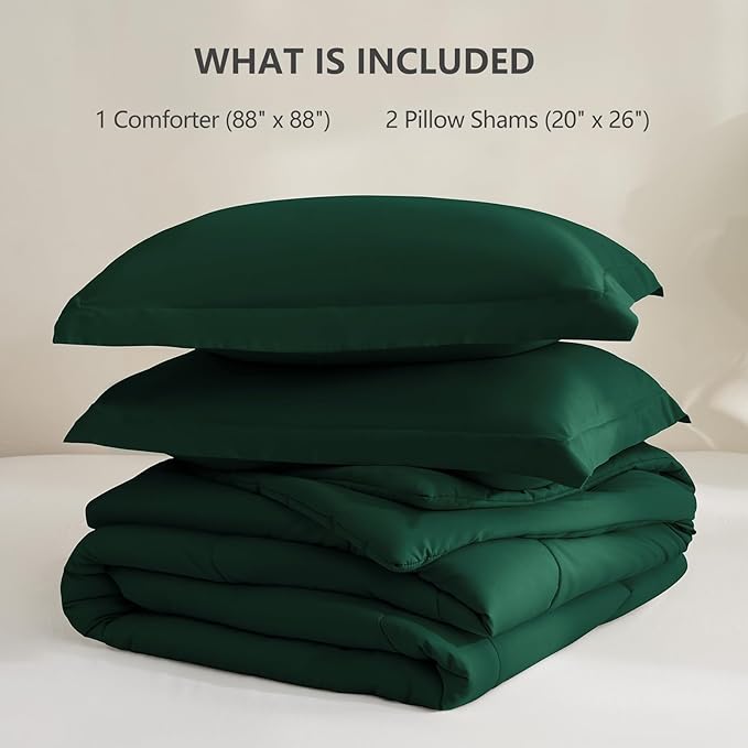 CozyLux Queen Comforter Set - Emerald Green Comforters Queen Size, 3 Pieces Box Stitched Bed Set for All Seasons, Soft Lightweight Bedding Sets with 1 Down Alternative Comforter and 2 Pillow Shams