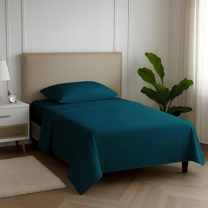 Carressa Linen 100% Egyptian Cotton Twin XL Sheets Set - 600 Series Hydrangeas Collection Luxury Egyptian Cotton Sheets Twin XL Size (3 PC, Teal), 16" Deep Pocket, Sateen Weave Bedding