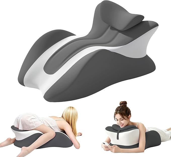 Memory Foam Wedge Pillow, Ergonomic Contoured Intimacy Couples Pillow, 27° Angled Neck Support Pillow Back Support Cushion, Multi-Functional Bed Position Pillow with Removable Cover Double Grey