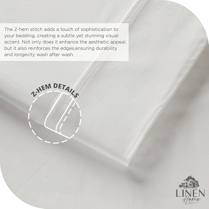 Linen Home 100% Cotton Percale Sheet Set, Queen Size, Snow White, Deep Pocket, 6 Pieces Set - 1 Flat, 1 Deep Pocket Fitted Sheet and 4 Pillowcases, Crisp Cool and Strong Bed Linen