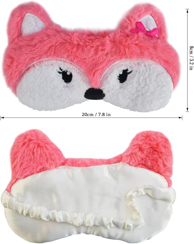 Cute Sleeping Mask, Pink Fox Soft Plush Fluffy Sleep Mask Men Cartoon Fox Blindfold Novelty Eye Cover Eyeshade Shade for Kids Girls and Adult Travel (Pink, Fox)