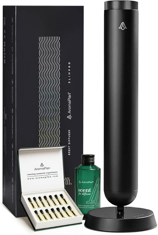 AromaPlan 5-Star Collection Cold Air Diffuser (Fragrance &Sample Set Included) –Recharchable Waterless Diffuser,Brushed Aluminum Body | Remote &Touch Control | Silent,Energy-Saving, 1-Week Battery, Bl