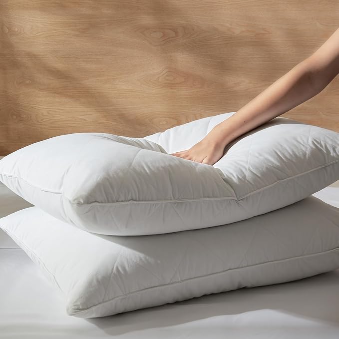 Three Geese White Goose Feather Cotton Pillows Standard Size Set of 1- Soft 600 Thread Count 100% Cotton, Medium Firm,Soft Support Surround Fill Cotton (Standard Size:Pack of 1)