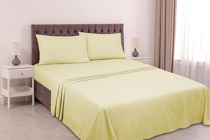 ROYALE LINENS 3 Piece Twin Sheets Set - Soft Brushed 1800 Microfiber Bedding - 1 Fitted, 1 Flat Sheet, 1 Pillow case - Wrinkle Free & Fade Resistant - Hotel Luxury Bed Sheets (Stripe Beige, Twin)