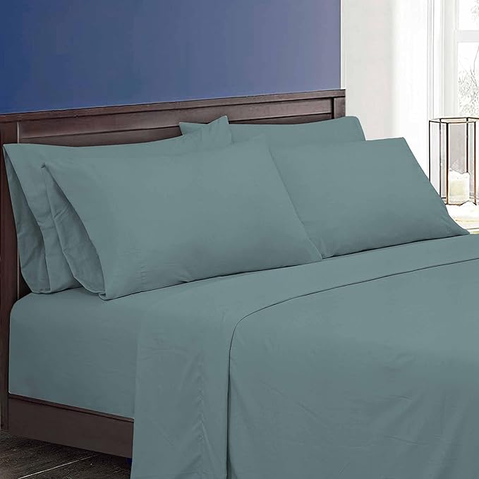 ROYALE LINENS 6 Piece King Sheets Set - Soft Brushed 1800 Microfiber Bedding - 1 Fitted and 1 Flat Sheet, 4 Pillow Cases - Wrinkle Free & Fade Resistant - Hotel Luxury Bed Sheets (Spruce Green, King)