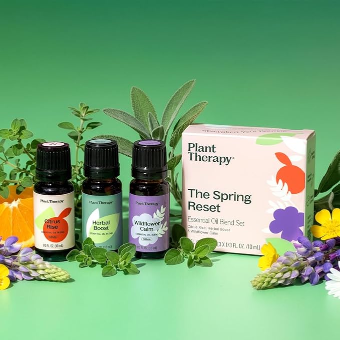 Plant Therapy The Spring Reset Essential Oil Set - Three Exclusive Spring-Focused Blends, Citrus Rise, Wildflower Calm & Herbal Boost, Supports Relaxation, Clarity, and Refreshed Energy