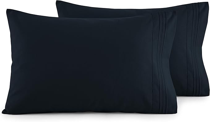 Elegant Comfort Luxury Ultra-Soft 2-Piece Pillowcase Set - 1500 Premium Hotel Quality Microfiber Double Brushed - Wrinkle Resistant, Standard/Queen, Black