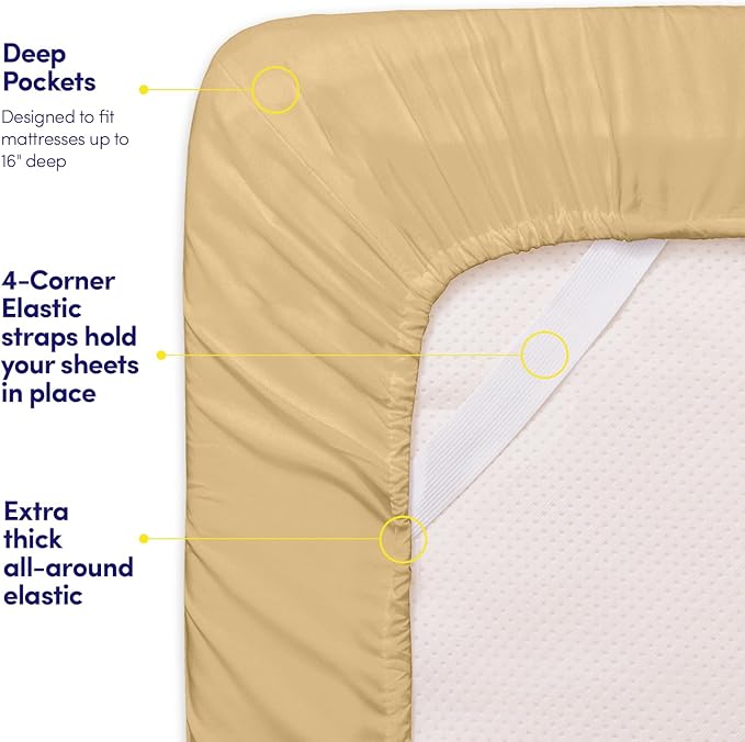 1500 Supreme Collection Full Sheet Sets Camel - Luxury Hotel Bed Sheets and Pillowcase Set for Full Mattress - Extra Soft, Elastic Corner Straps, Deep Pocket Sheets, Full Camel