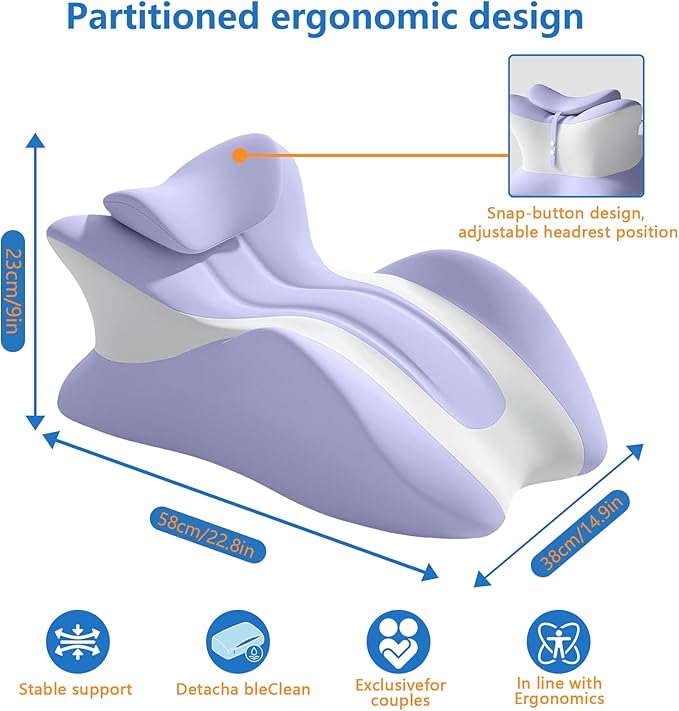Memory Foam Wedge Pillow, Ergonomic Contoured Intimacy Couples Pillow, 27° Angled Neck Support Pillow Back Support Cushion, Multi-Functional Bed Position Pillow with Removable Cover Purple