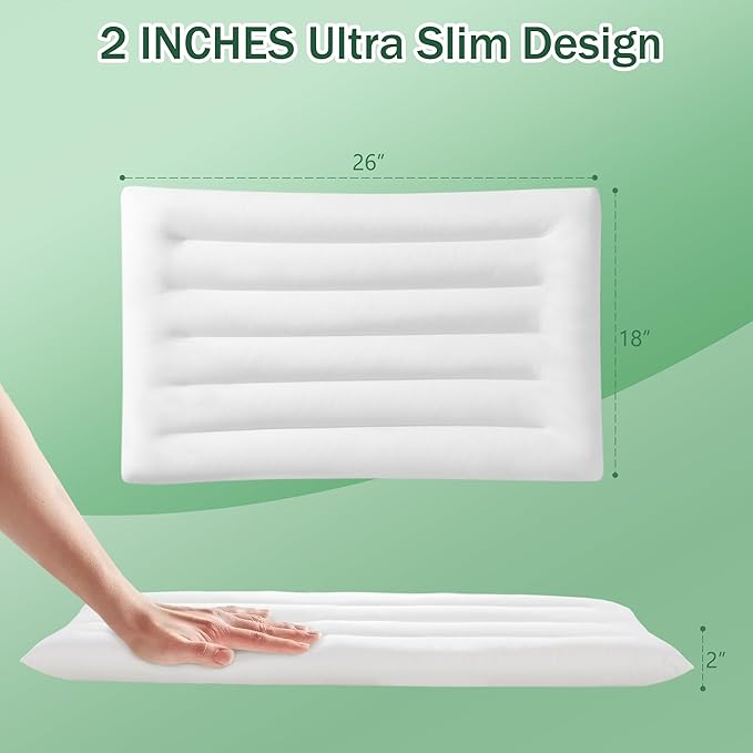 SILUI Ultra Thin Flat Pillows for Sleeping 2 Inch Height - Standard Size Set of 2 Pack Hypoallergenic Slim Low Bed Pillow with Down Alternative Fill for Back Stomach Sleepers, 18x26 Inches