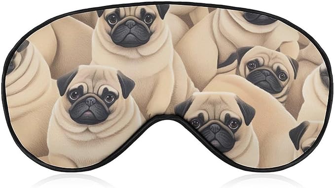 SWEET TANG Sleep Mask for Women Men, Compatible with Cute Pug Dogs Print Puppy Blockout Lightweight for Sleeping Blindfold, Eyes Cover with Elastic Strap for Nap Travel Night Shift