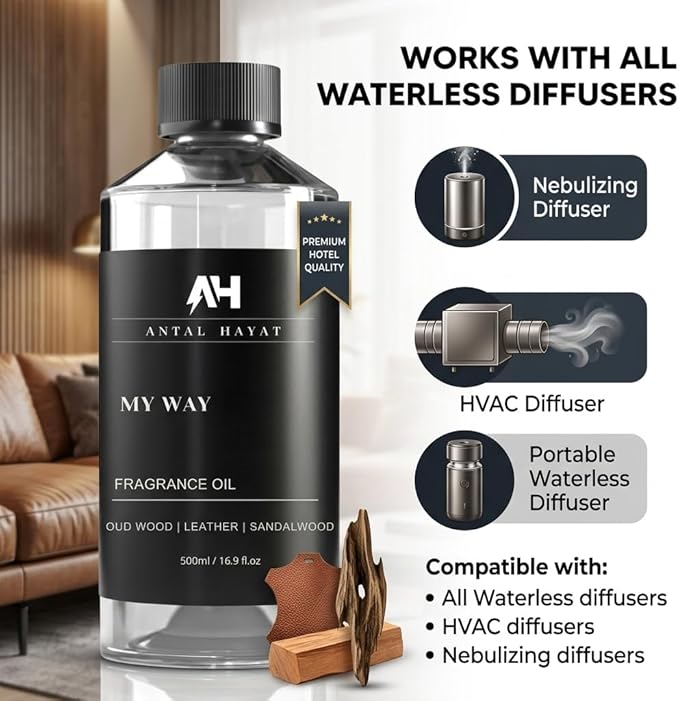 My Way 500mL Essential Oil Scent - Luxury Hotel Inspired Aromatherapy Scent Diffuser Oil - Lush Sandalwood, Warm Virginia Cedar, & Beautiful Iris - Inspired by One Hotel Miami Beach