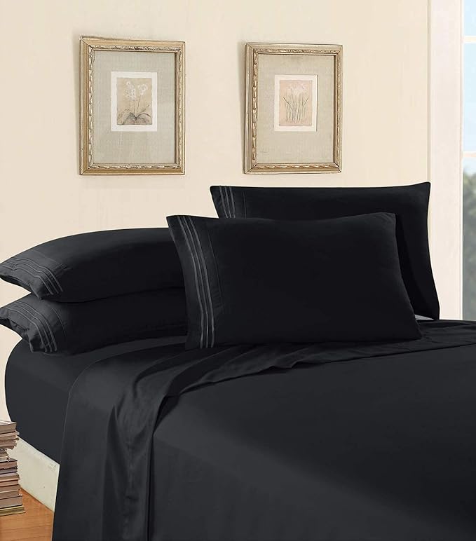 Elegant Comfort Luxury Soft 1500 Premier Egyptian 4-Piece Premium Hotel Quality Wrinkle Resistant Coziest Bedding Set, All Around Elastic Fitted Sheet, Deep Pocket, Twin/Twin XL, Black