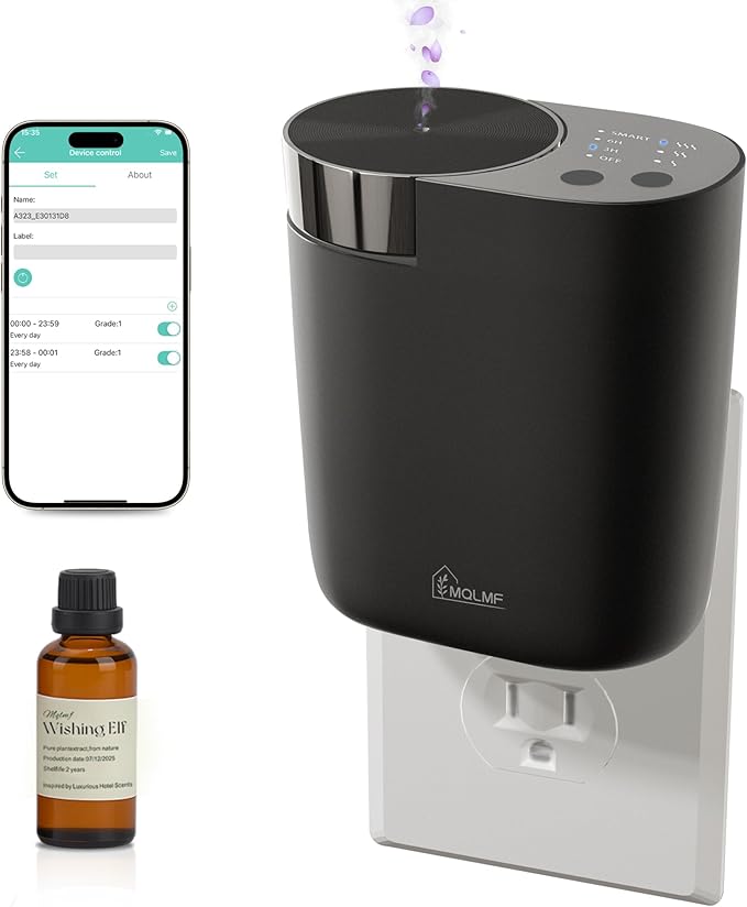 Plug in Diffuser - 800 Sq Ft,No Wobble Design,Secure Wall Fit,Timer Control&Scent Intensity Button,Bluetooth APP,Waterless Scent Diffusers Home,Essential Oil Plug in Wall Diffuser – Black