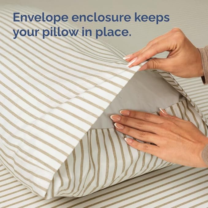 King Standard Pillow Cases Set of 2 - Ultra-Soft Hotel Quality Pillowcase Covers - Comfy, Cozy & Fade Free - Wrinkle Resistant - Machine Washable Pillow Protectors - 2 Piece Set - Beige Stripes 2