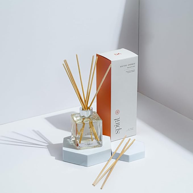 Doctor Aromas Premium Reed Diffuser Diffuser Glass Jar Set Elegant Scent for Home, Room or Bathroom and Fresh Air Scent Lasting Home Fragrance Over 90 Days (Pack of 2, Spirit)
