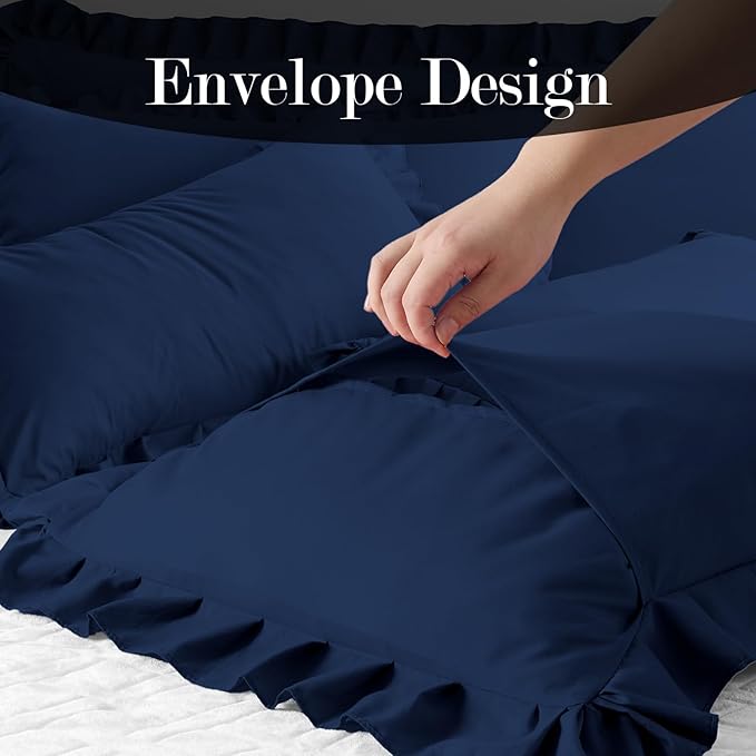 Ruffle Pillow Cases King Size Set of 2 – Soft Wrinkle Resistant Brushed Microfiber Ruffled Pillowcases –Envelope Pillow Shams Cover Festive Gift for Hotels, Guest Rooms 20x36 Inch (Navy Blue)