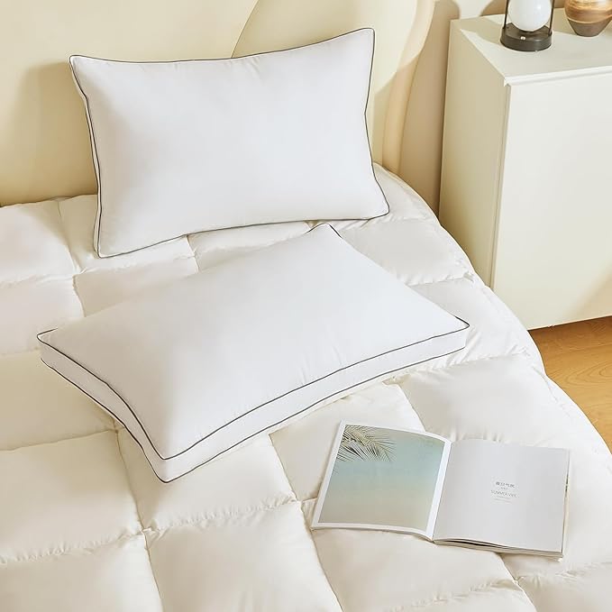 Goose Down Pillows for Neck Pain - Perfect Balance of Softness and Support,Relief for Side and Back Sleepers, Hotel Down Pillows Queen/Standard Size Set of 2
