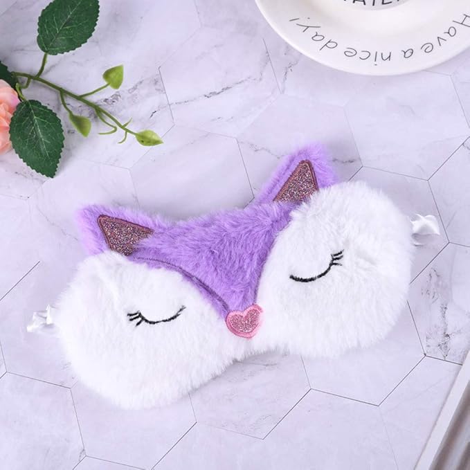 Shinywear Kids Sleep Mask, 2 Pcs Fox Eye Mask for Girls Boys Women, Cute Sleeping Mask, Soft Plush Blindfold Eye Mask Covers for Sleep