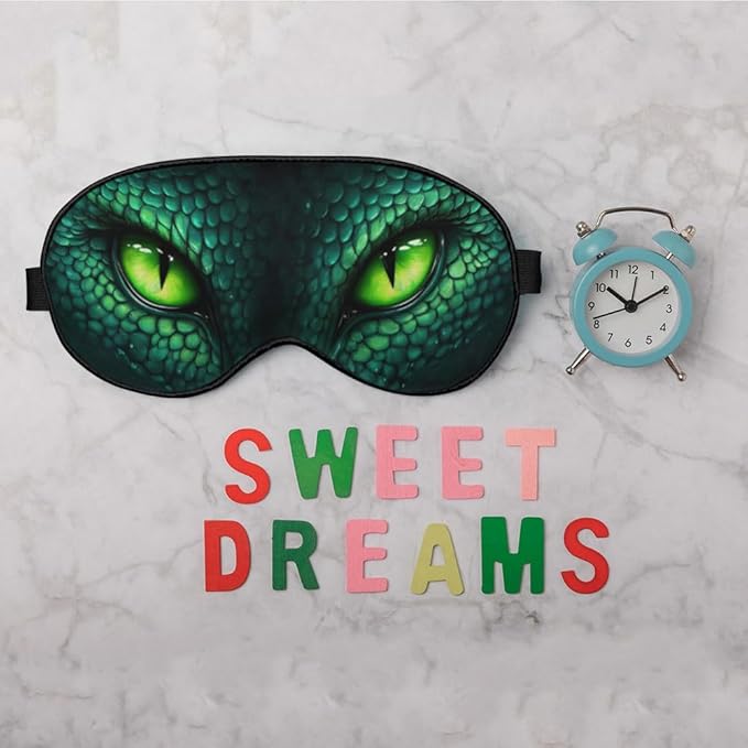 Dragon Eye Sleep Eye Mask Abstract Green Mysterious Powerful Animals Silk Eye Mask Sleeping Soft Eye Shade Cover for Men Women Boy Airplane Travel Rest with Elastic Strap